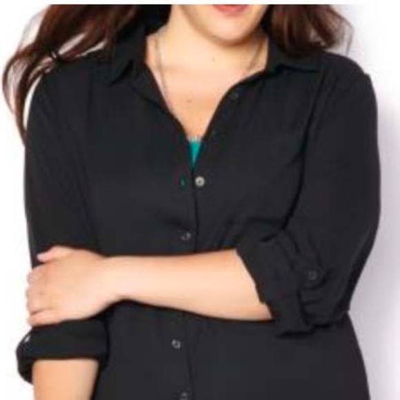 TUNIC, FRONT POCKET, BLACK, SIZE 4X, BUTTON DOWN, POLYESTER, ROLLED UP SLEEVES - Picture 2 of 6